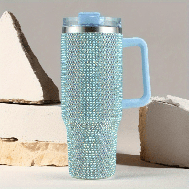 Sparkling and Stylish Stainless Steel Water Bottle with Handle and Rhinestone Decoration - 40oz Capacity