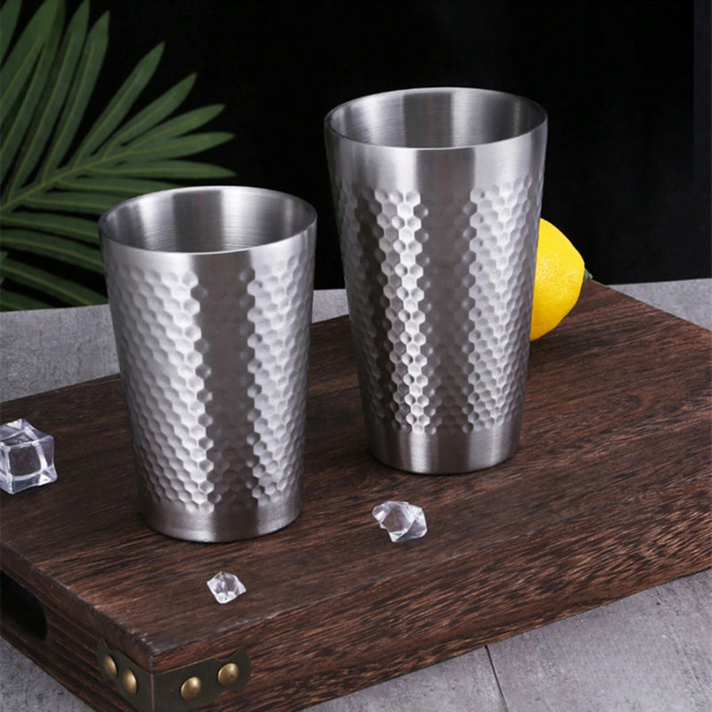 1pc Hammered Surface Double Layer Stainless Steel Insulated Water Cup, Slip Resistant, Shockproof, Insulated & Refrigerated, Multiple Capacities Available, For Daily Use At Home Or At The Office Cafeteria Or Buffet Restau