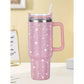 40oz Stainless Steel Car Cup With Handle And Rhinestone Decoration, Vacuum Insulated And Comes With A Straw, 1pc