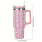 40oz Stainless Steel Car Cup With Handle And Rhinestone Decoration, Vacuum Insulated And Comes With A Straw, 1pc