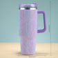 40oz Stainless Purple Steel Car Cup With Handle And Rhinestone Decoration, Vacuum Insulated And Comes With A Straw, 1pc