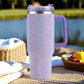 40oz Stainless Purple Steel Car Cup With Handle And Rhinestone Decoration, Vacuum Insulated And Comes With A Straw, 1pc