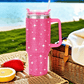 Gorgeous 40oz Stainless Steel Water Bottle with Handle and Rhinestone Decoration in Pink, Vacuum Insulated and Includes a Straw - 1pc.