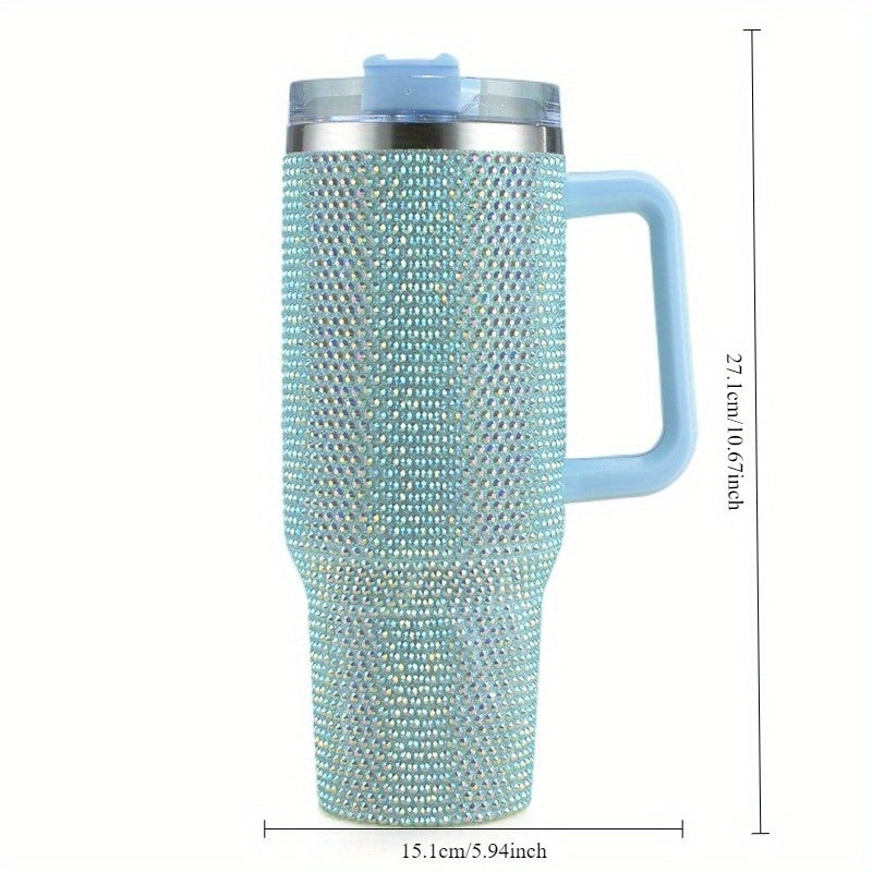 Sparkling and Stylish Stainless Steel Water Bottle with Handle and Rhinestone Decoration - 40oz Capacity