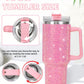 40oz Stainless Steel Car Cup With Handle And Rhinestone Decoration, Vacuum Insulated And Comes With A Straw, 1pc