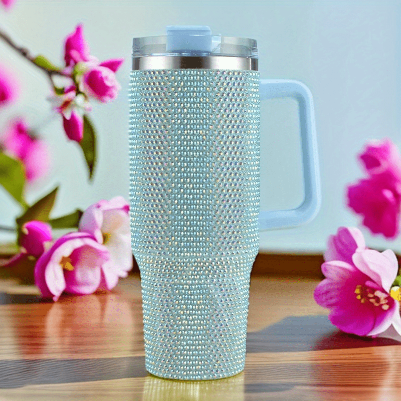 Sparkling and Stylish Stainless Steel Water Bottle with Handle and Rhinestone Decoration - 40oz Capacity